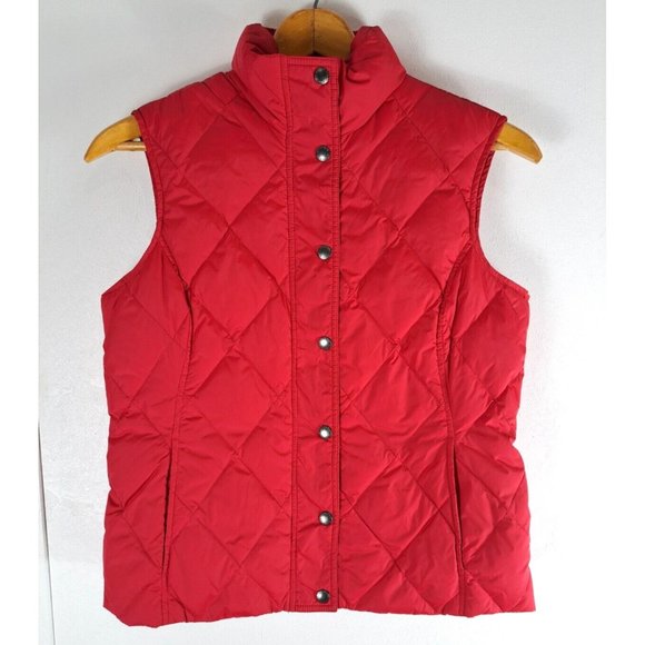 Womens Lands End Puffer Vest Down Insulated Red Nylon Snap Closure Size Small - Picture 1 of 5